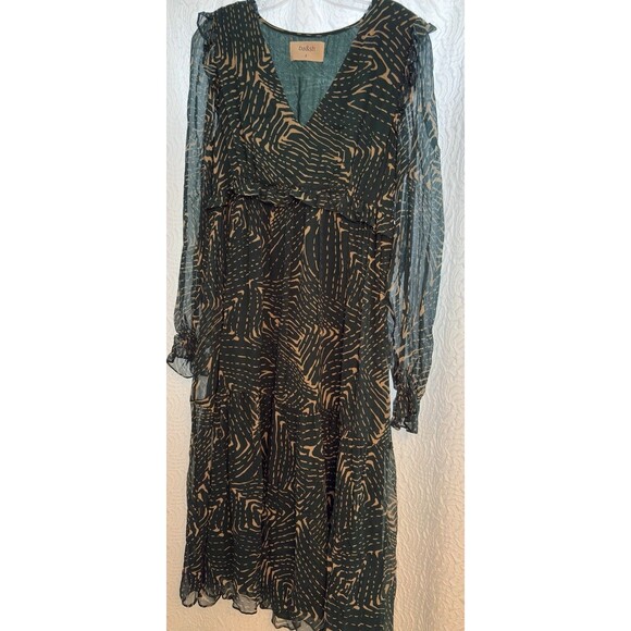 Ba&sh Lady Dress Women 2 US 6 Midi Forrest Fairy Geo Design Bohemian Green/Cream - Picture 12 of 16